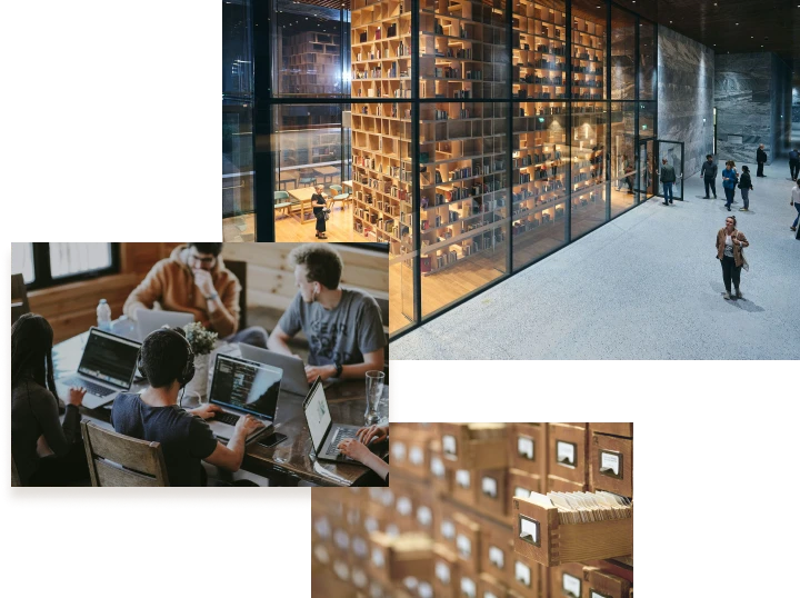 Kolaż zdjęć bibliotek.